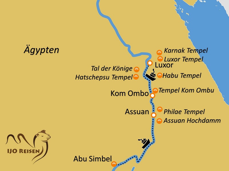 Nilkreuzfahrt ab/an Luxor wahlweise mit Flug nach Kairo oder Hurhghada 