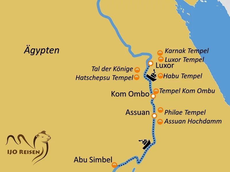 Nilkreuzfahrt ab/an Luxor wahlweise mit Flug nach Kairo oder Hurhghada