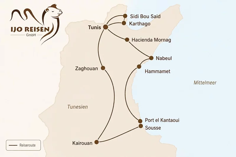Reiseverlauf Tunesien ab/an Tunis
